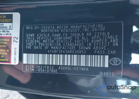 2010 Toyota Camry Se/Le/Xle from USA, damaged, VIN 4T4BF3EK3AR030852